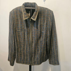 Women's SAG HARBOR Zip-Up Jacket Size 14 Green/Multicolor Tweed